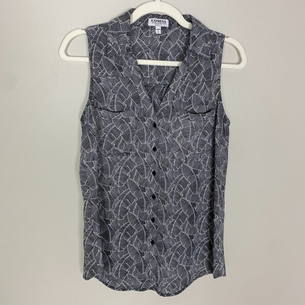 Express Portofino Button Up Sleeveless Tank Top Lilac Black Fern Womens Small